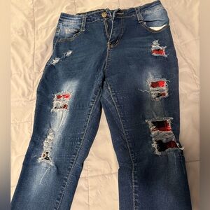 Heritage Falmer Distressed Skinny Jeans Buffalo Plaid Patch Size 10